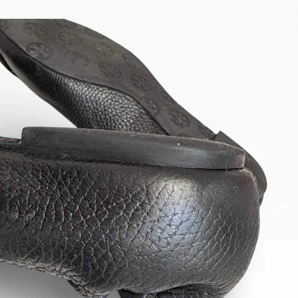 Tory Burch black pebbled leather ballet flats